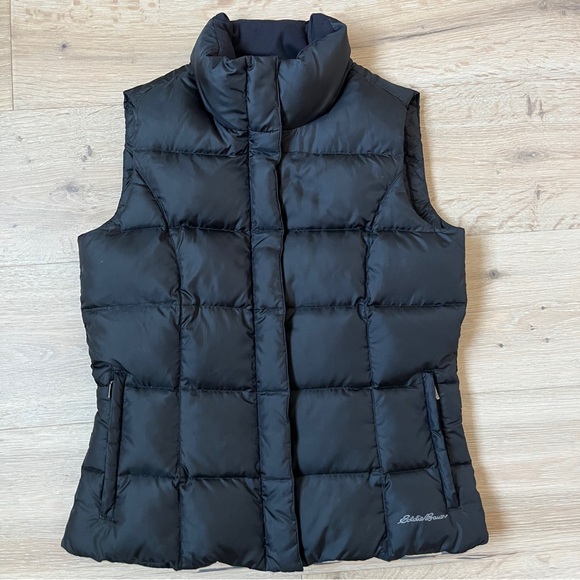 Eddie Bauer Black Goose Down Puffer Zip Vest Jacket Coat Women’s Sz M *K17 - Picture 1 of 3